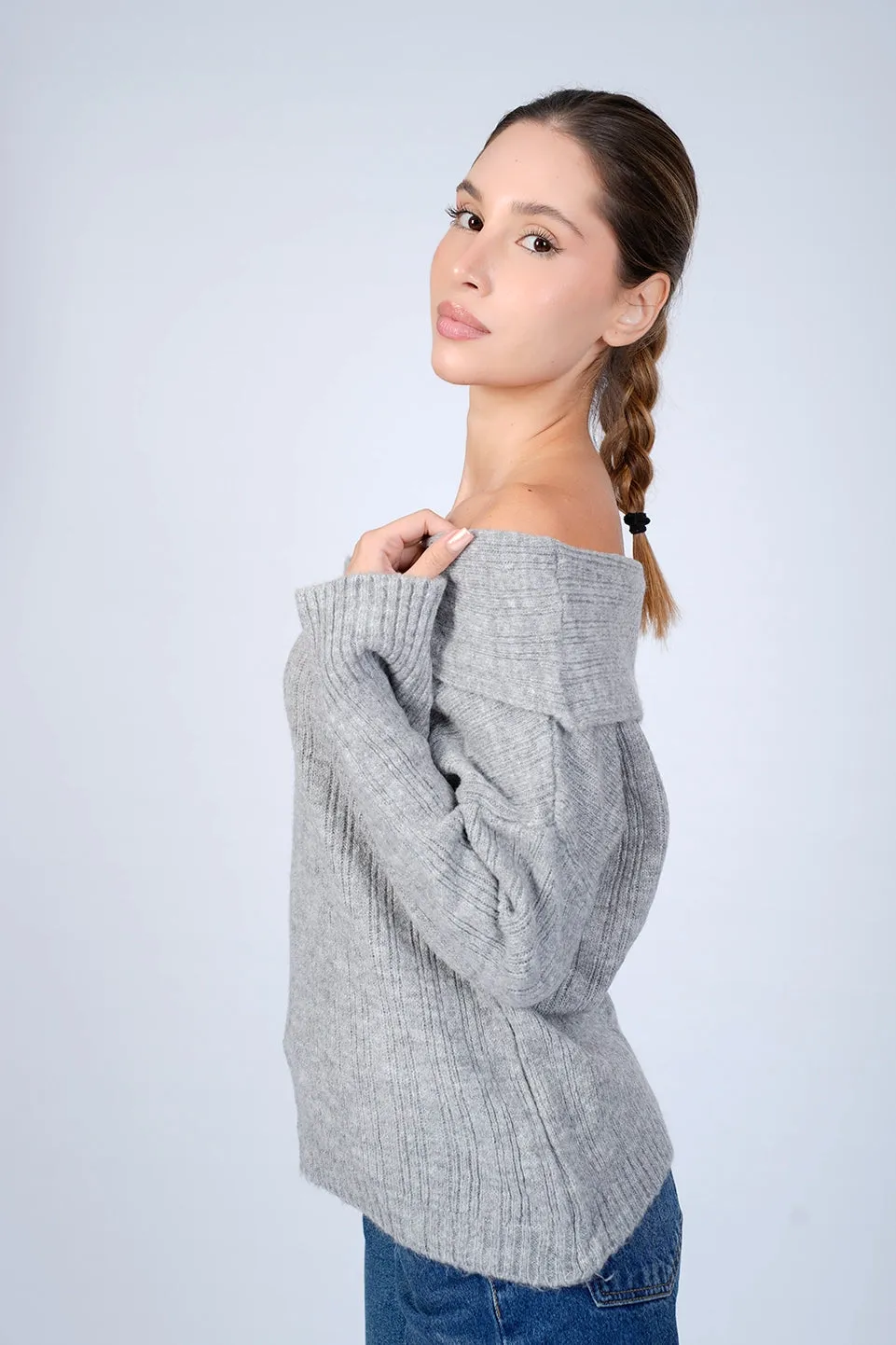 Grey Off Shoulder Sweater