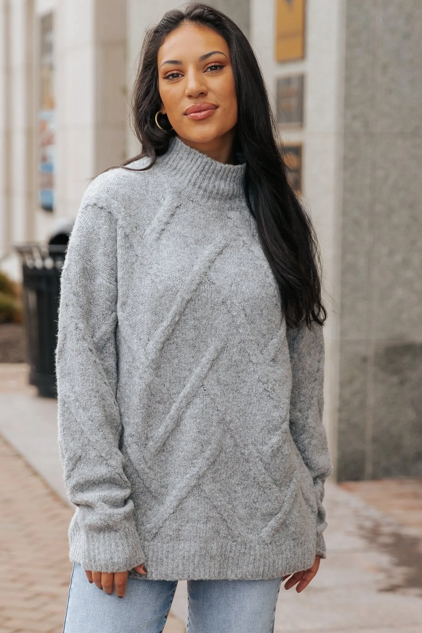 Grey Textured Mock Neck Sweater - FINAL SALE