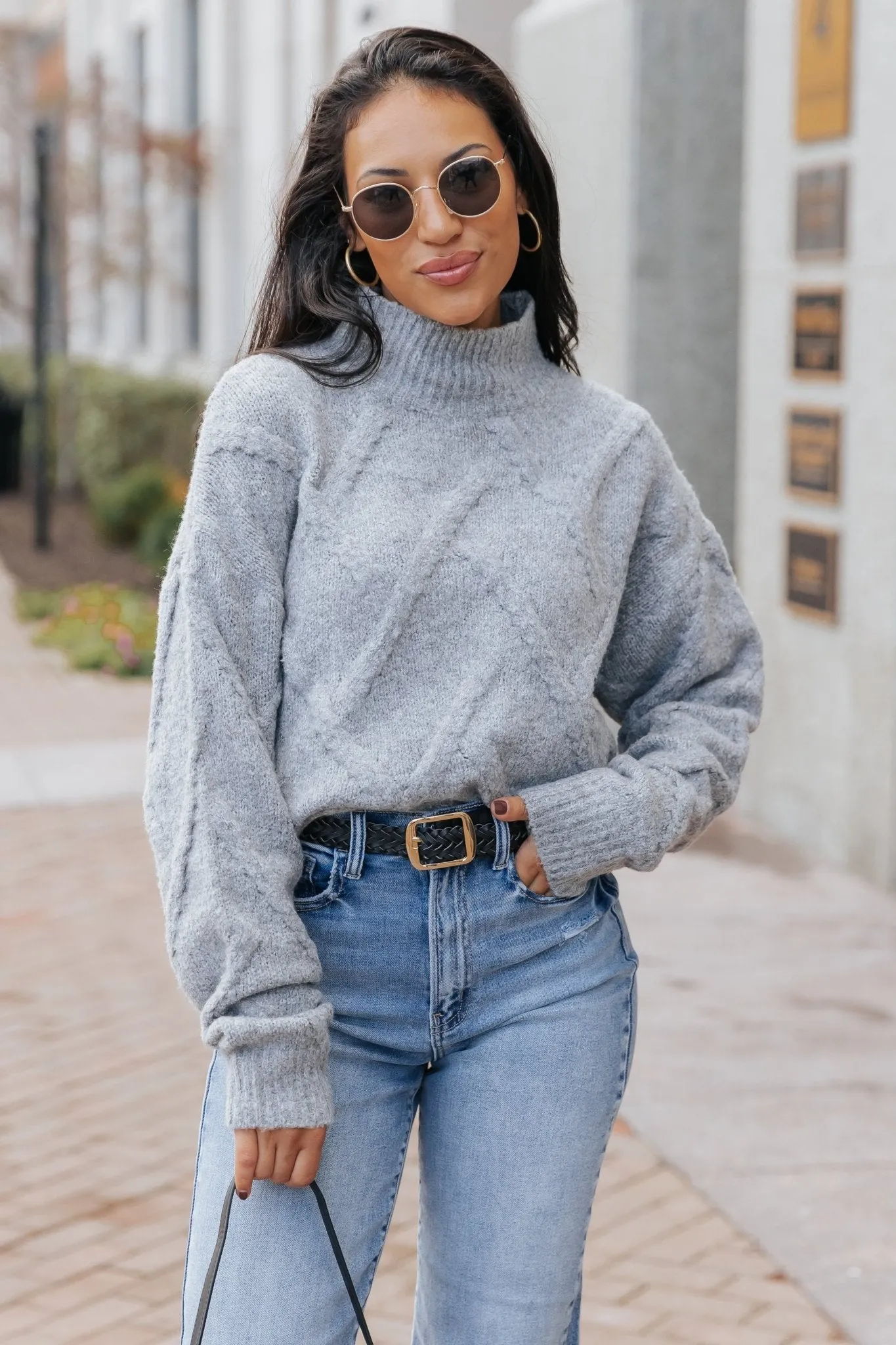 Grey Textured Mock Neck Sweater - FINAL SALE