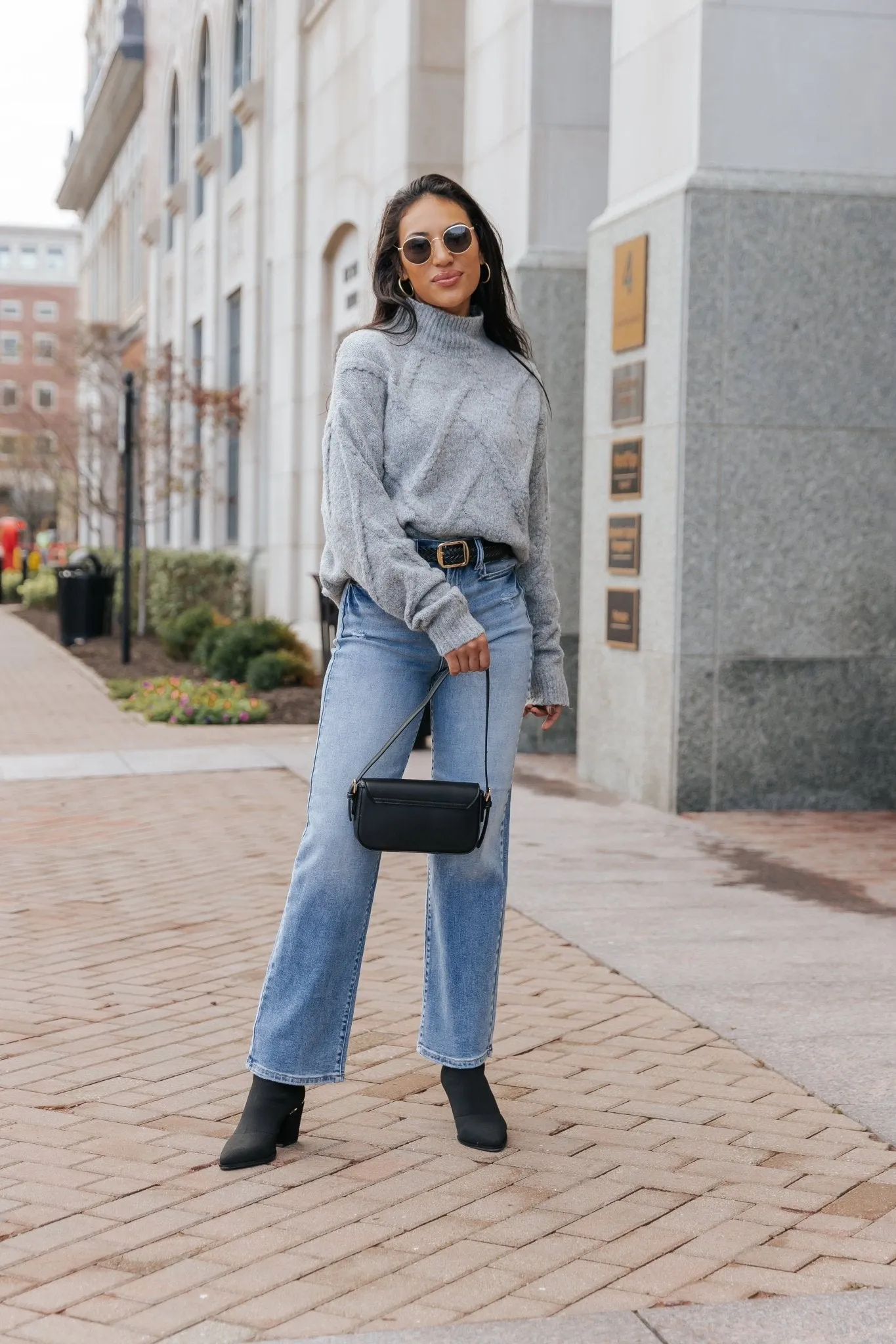 Grey Textured Mock Neck Sweater - FINAL SALE