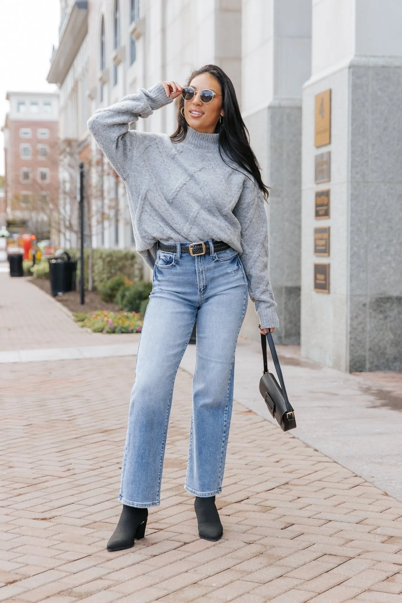 Grey Textured Mock Neck Sweater - FINAL SALE