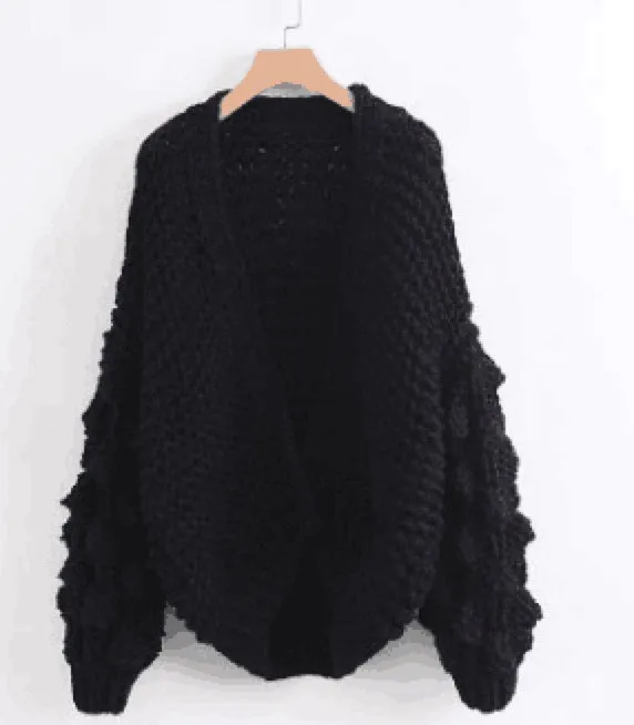 Handmade Knit Ball Sleeve Heavy Gauge Lantern Sleeve Oversized Thick Cardigan