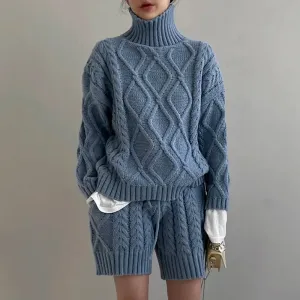 Hanka Cable Knit Turtleneck and Shorts Set