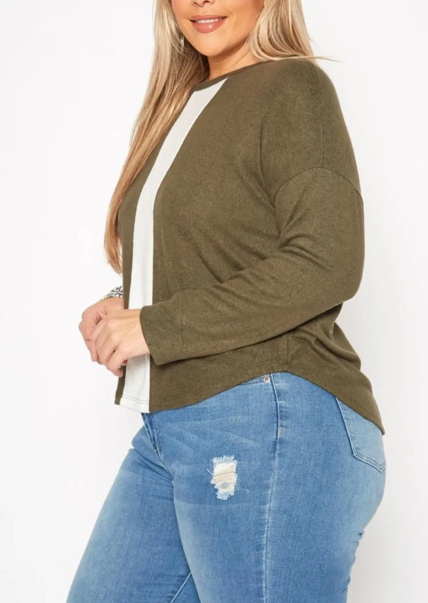 Hi Curvy Plus Size Color Block Casual Sweater