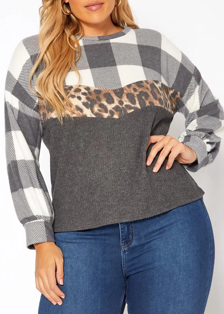 Hi Curvy Plus Size Women Pattern Splice Knit Sweater