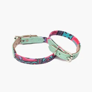 Hiro   Wolf Mud Cloth Dog Collar: Made from Stylish and Sustainable Fabric & Leather