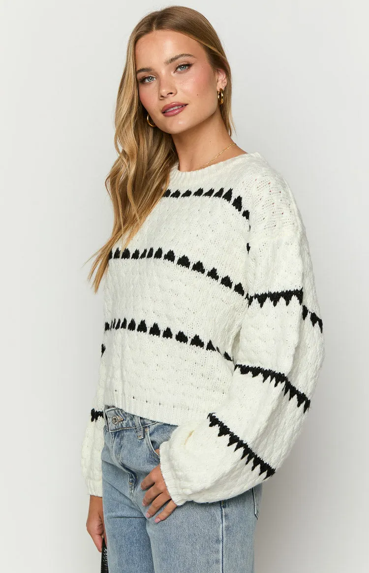 Holly White Heart Stripe Sweater