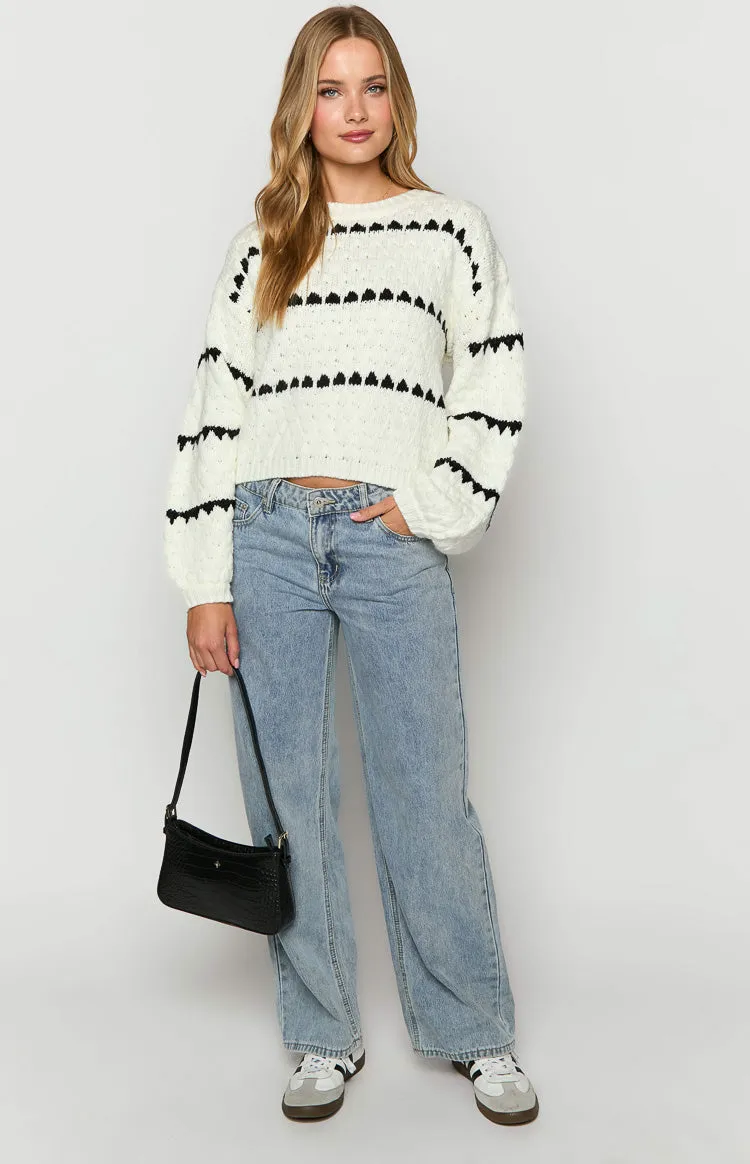 Holly White Heart Stripe Sweater