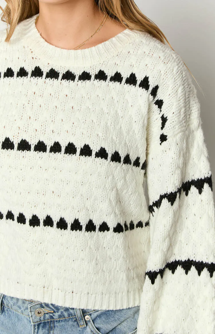 Holly White Heart Stripe Sweater