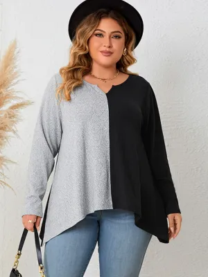 Honey Plus Size Contrast Notched Neck Top