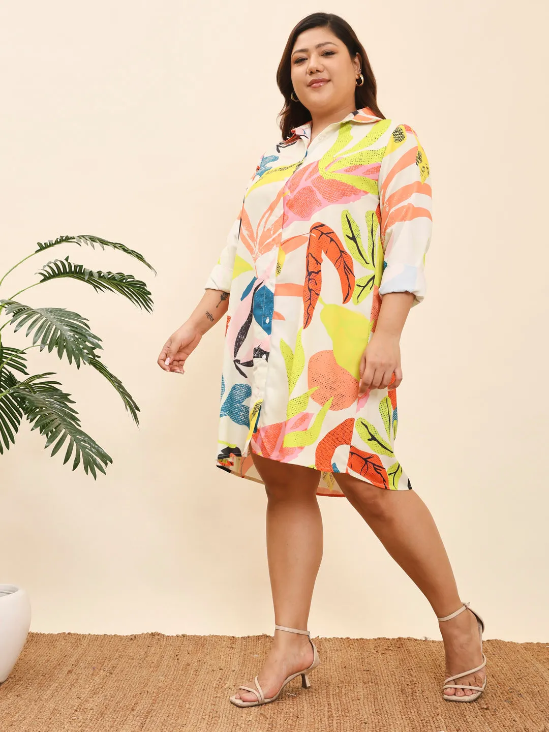 HOOR - MULTI COLORED ABSTACT PRINTED  KNEE LENGTH SHIRT PLUS DRESS