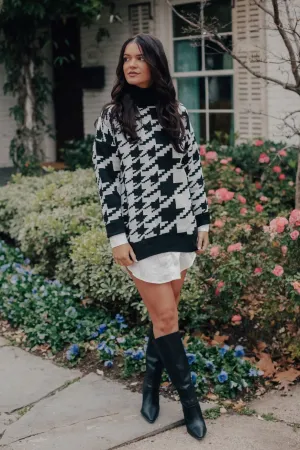 Houndstooth Oversized Knitted Sweater