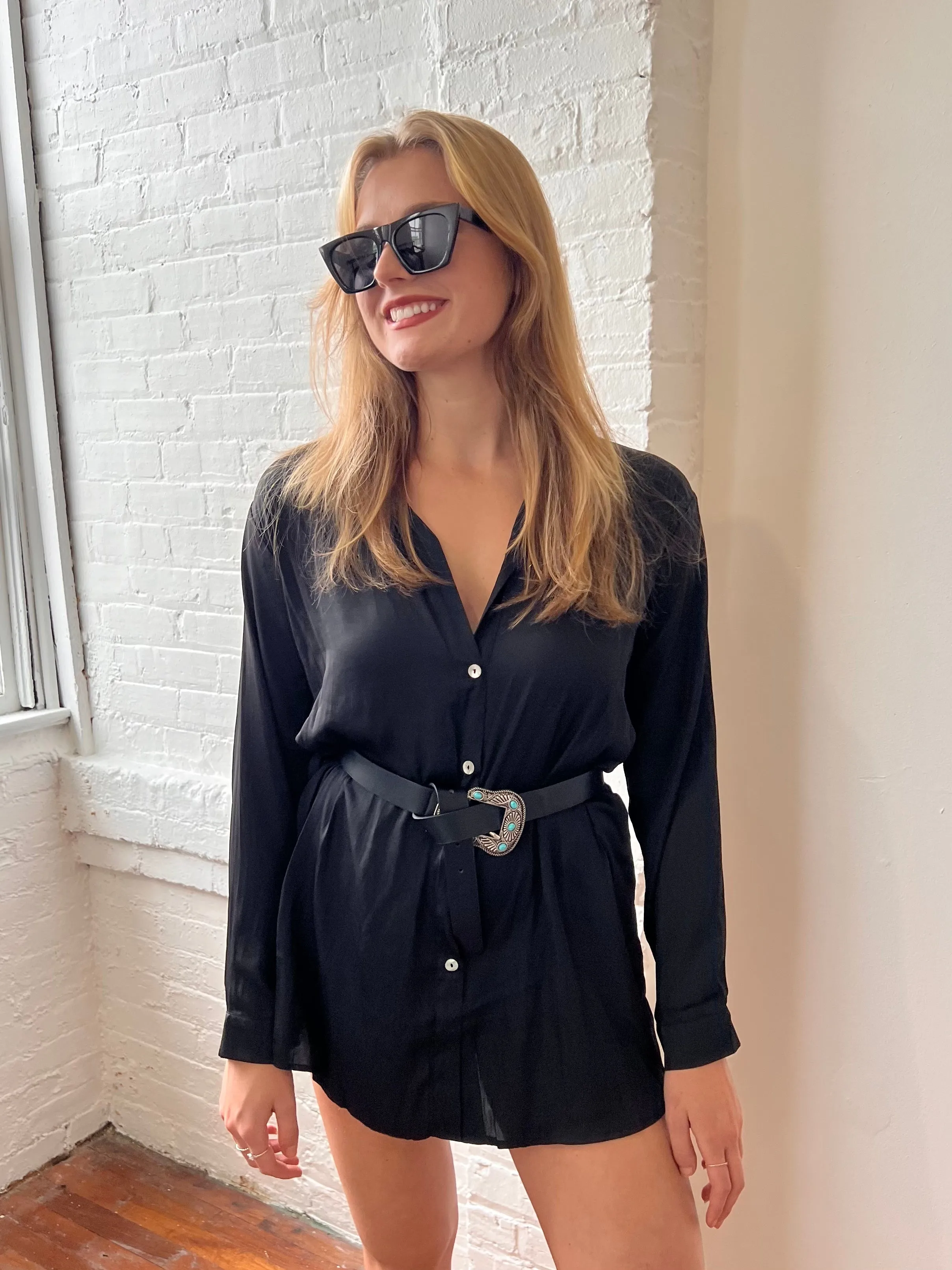 HUNTER SHIRT ROMPER IN BLACK