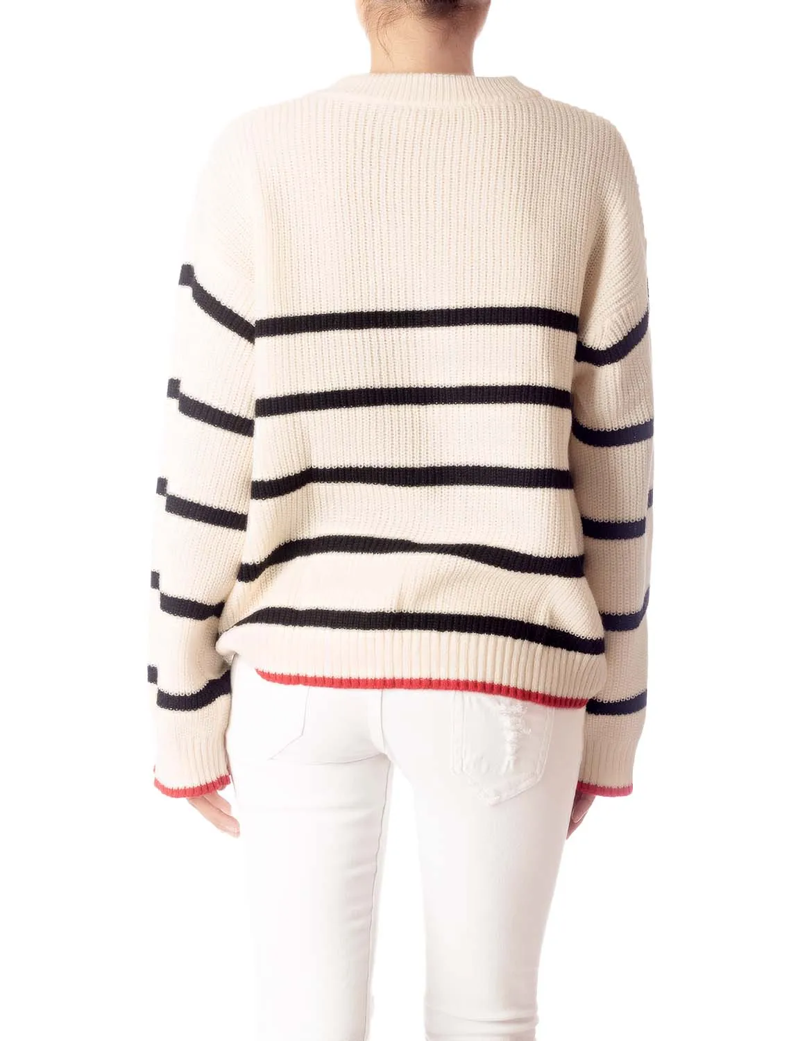 iB-iP Women's Cozy Casual Top Long Sleeve Stripes Lightweight Pullover Sweater