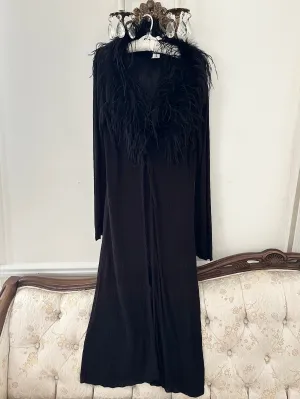 Iconic 1990s Black Feather Collar Duster (M)