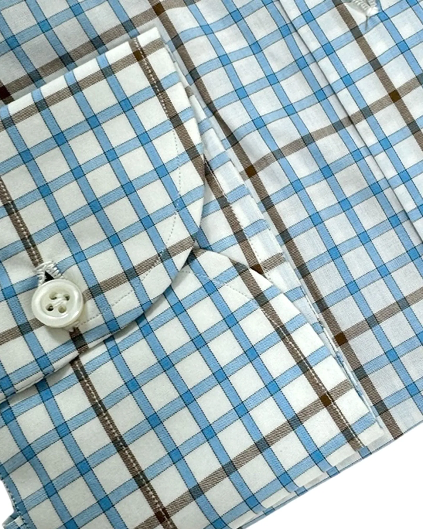 Isaia Shirt White Blue Brown Check 39 - 15 1/2 Regular Fit SALE