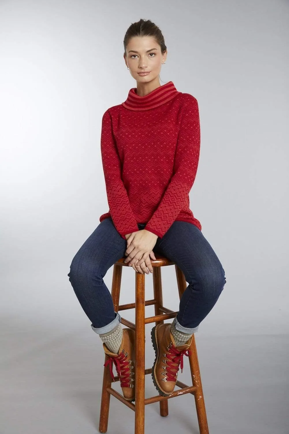 Isis Red Cowl Neck Baby Alpaca Sweater for Women