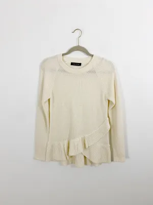 IVANKA TRUMP Cream Ruffle Knit Sweater Small