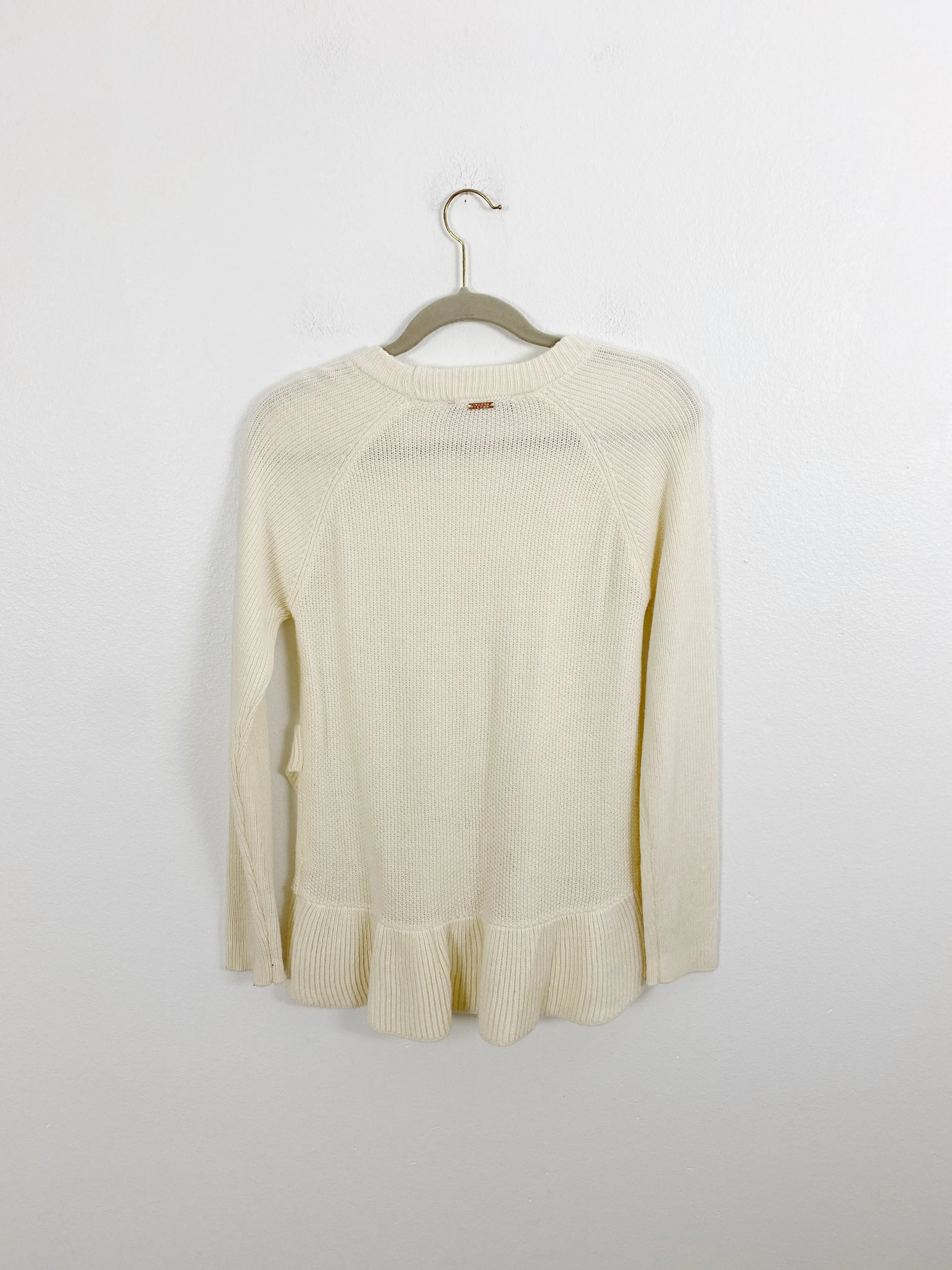 IVANKA TRUMP Cream Ruffle Knit Sweater Small