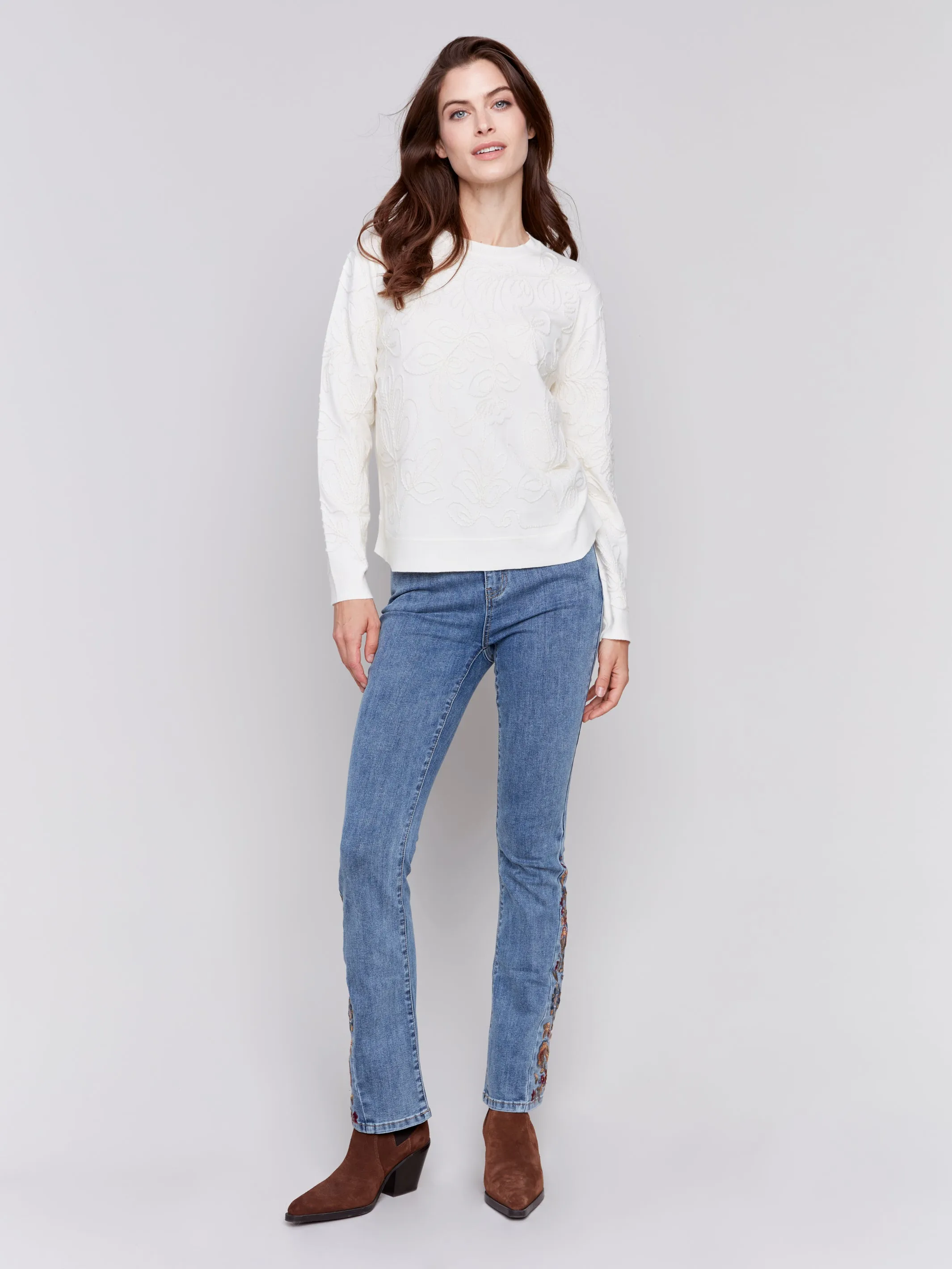 Jacquard Knit Round hem sweater