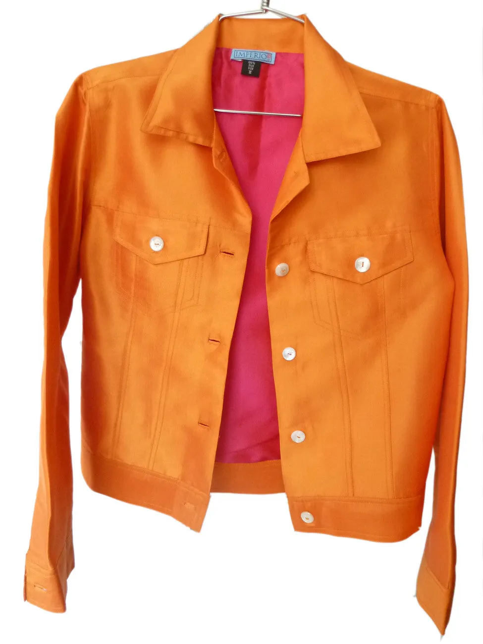 Jean Jacket Thai Silk And Mother Of Pearl Carrot Fuchsia