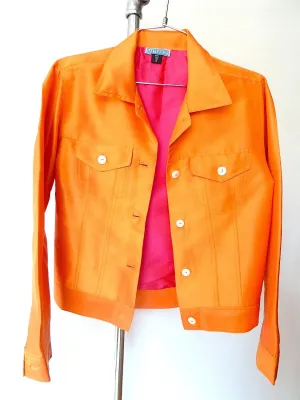 Jean Jacket Thai Silk And Mother Of Pearl Carrot Fuchsia