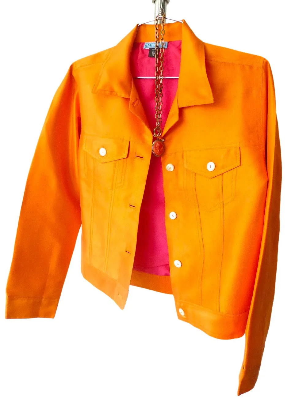 Jean Jacket Thai Silk And Mother Of Pearl Carrot Fuchsia