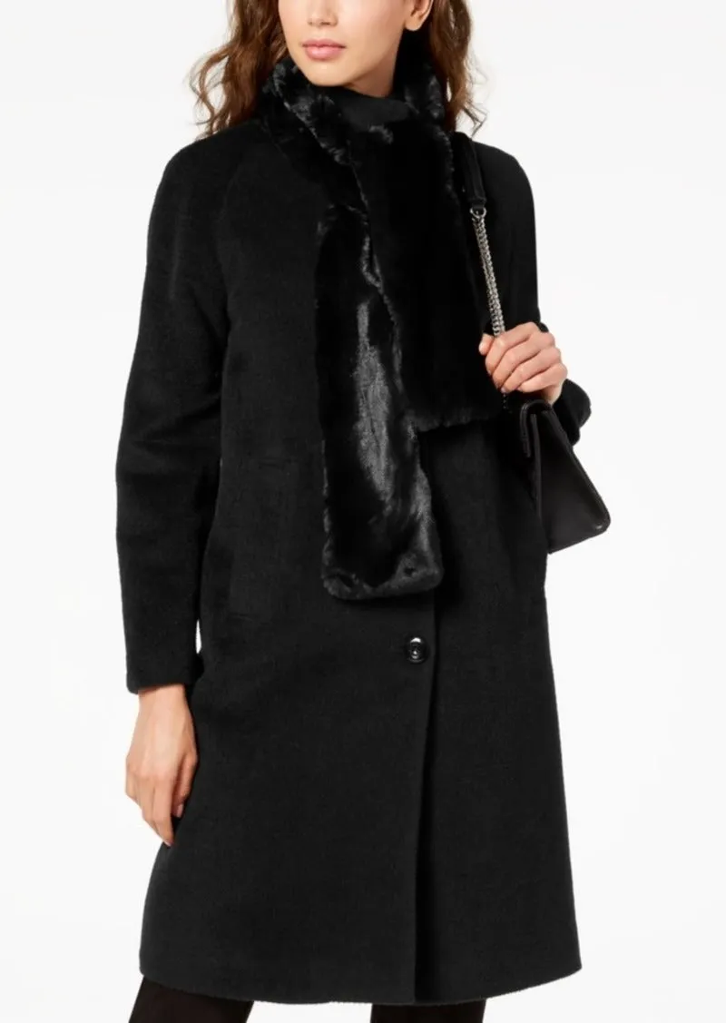 Jones New York Petite Faux-Fur-Scarf Walker Coat