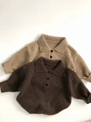 Kids Knitted Turn Down Collar Sweater