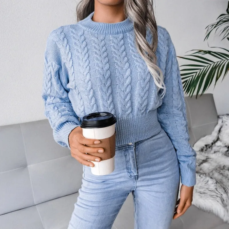 Knitted Long Sleeve Cinched Waist Pullover Sweater