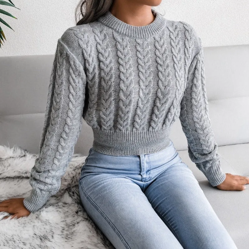 Knitted Long Sleeve Cinched Waist Pullover Sweater