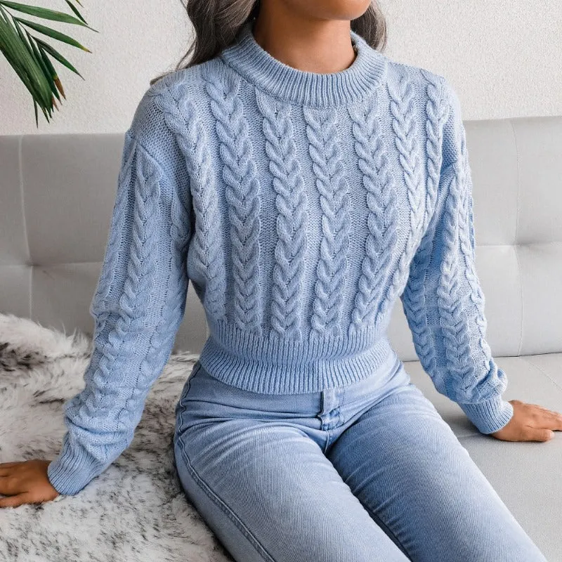 Knitted Long Sleeve Cinched Waist Pullover Sweater