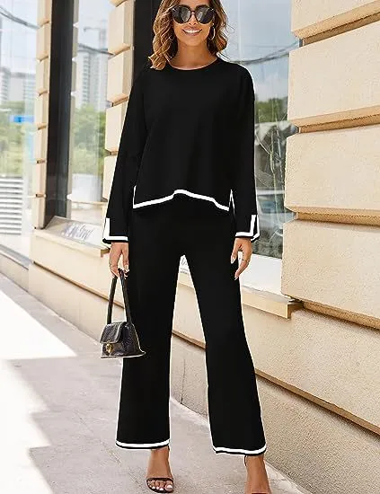 knitted sweater wide-leg pants casual suit