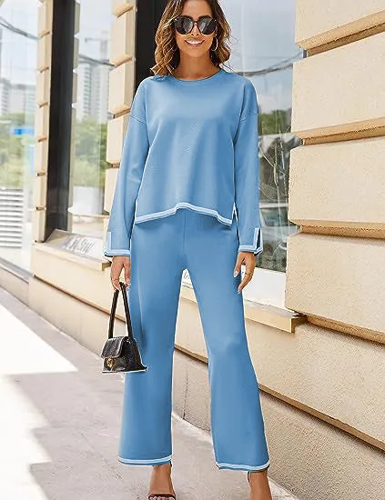 knitted sweater wide-leg pants casual suit