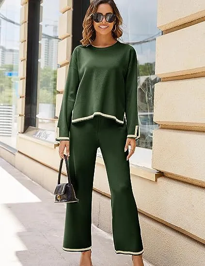 knitted sweater wide-leg pants casual suit