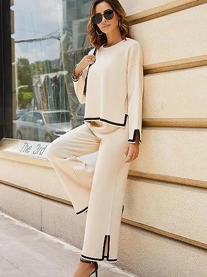 knitted sweater wide-leg pants casual suit