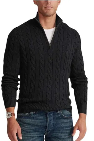 Knitted Zip-Turtleneck Sweater Solid Colors