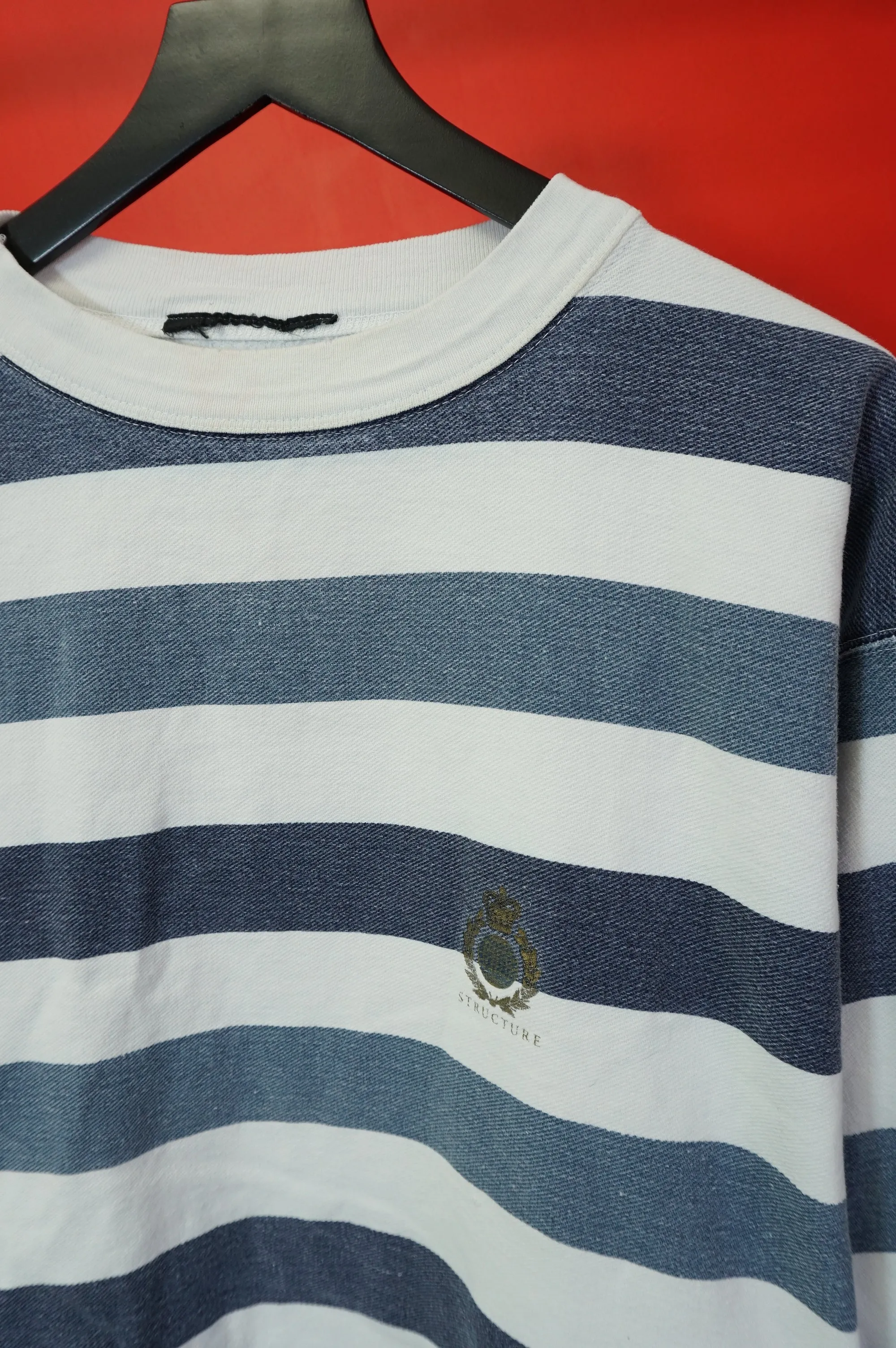 (L) 90s Structure Striped Crewneck