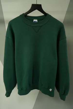 (L) USA Made Essential Green Russell Athletic Crewneck