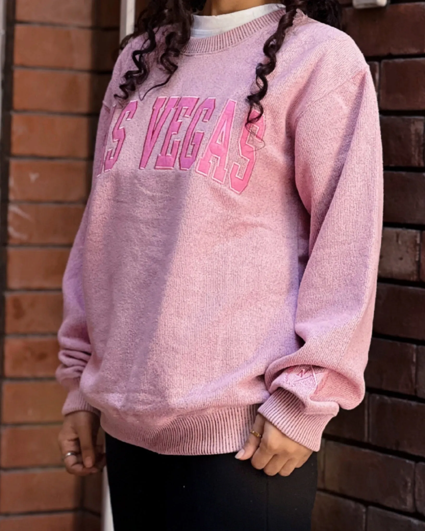 Las Vegas Embroidered Irish Knitted Sweater Pink