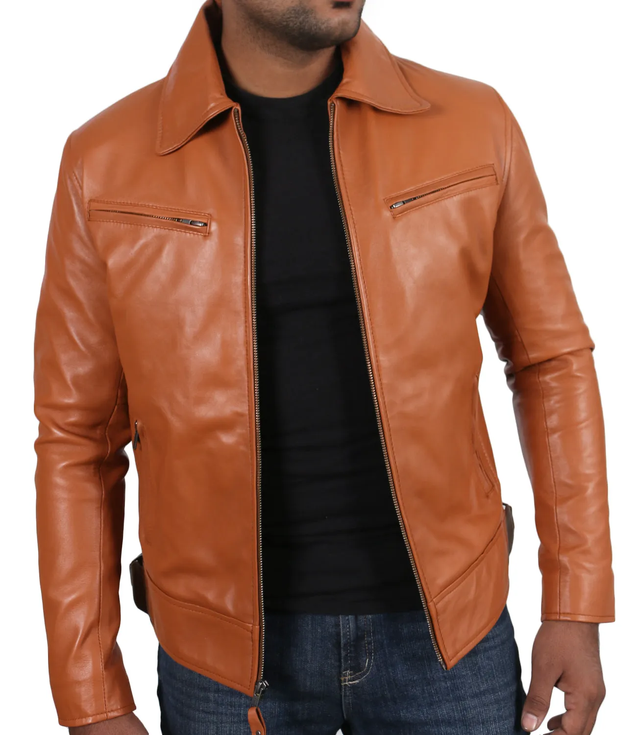 Leather Jackets Hub Mens Genuine Lambskin Leather Jacket (Black, Aviator Jacket) - 1501611