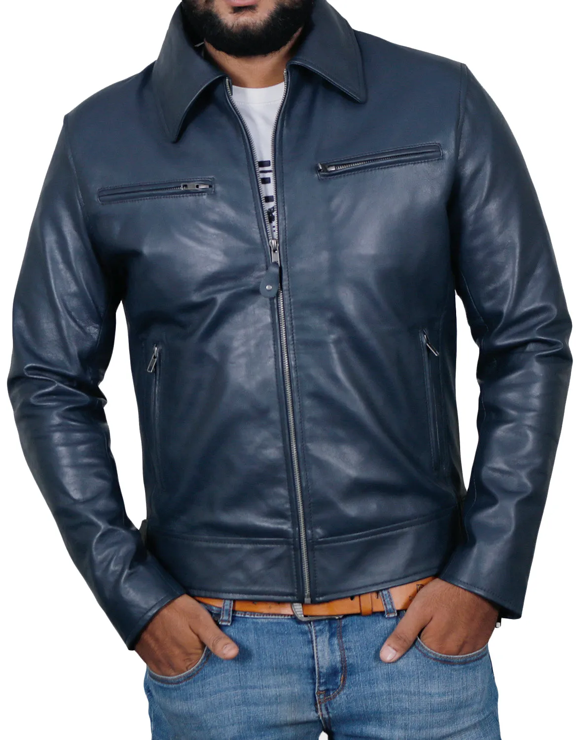 Leather Jackets Hub Mens Genuine Lambskin Leather Jacket (Black, Aviator Jacket) - 1501611