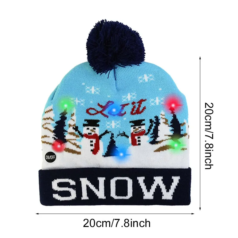 LED Christmas Hat Sweater Knitted Beanie Christmas Light Up Knitted Hat Christmas Gift for Kids Xmas  Decorations