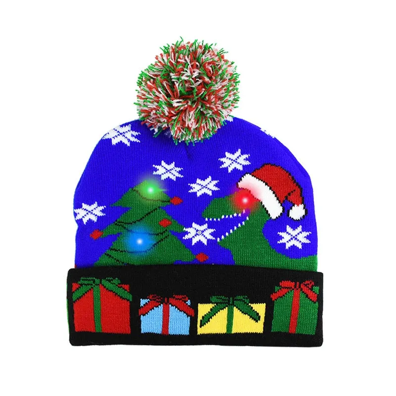 LED Christmas Hat Sweater Knitted Beanie Christmas Light Up Knitted Hat Christmas Gift for Kids Xmas  Decorations