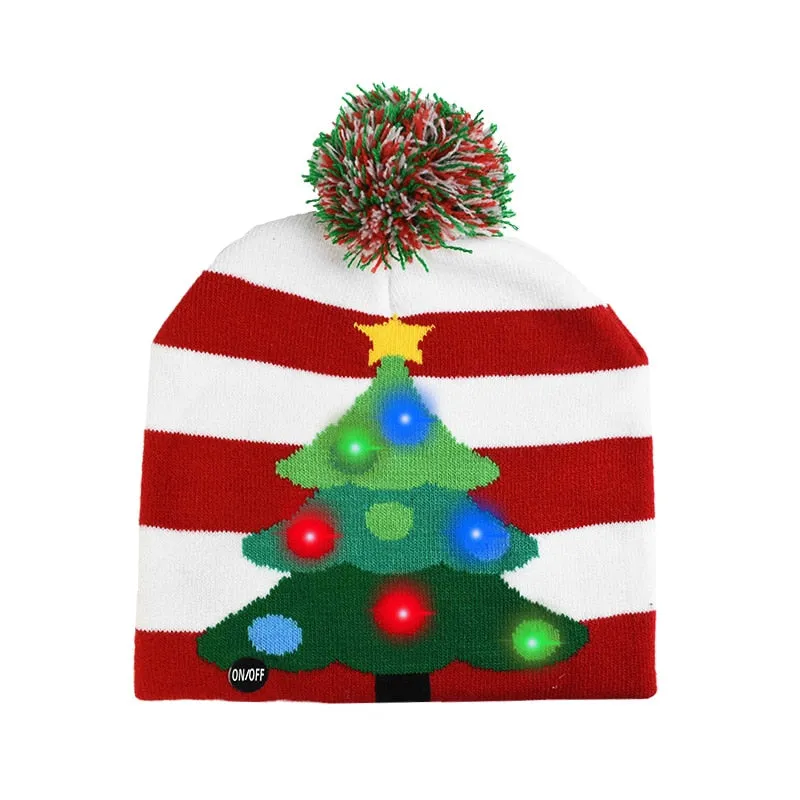 LED Christmas Hat Sweater Knitted Beanie Christmas Light Up Knitted Hat Christmas Gift for Kids Xmas  Decorations