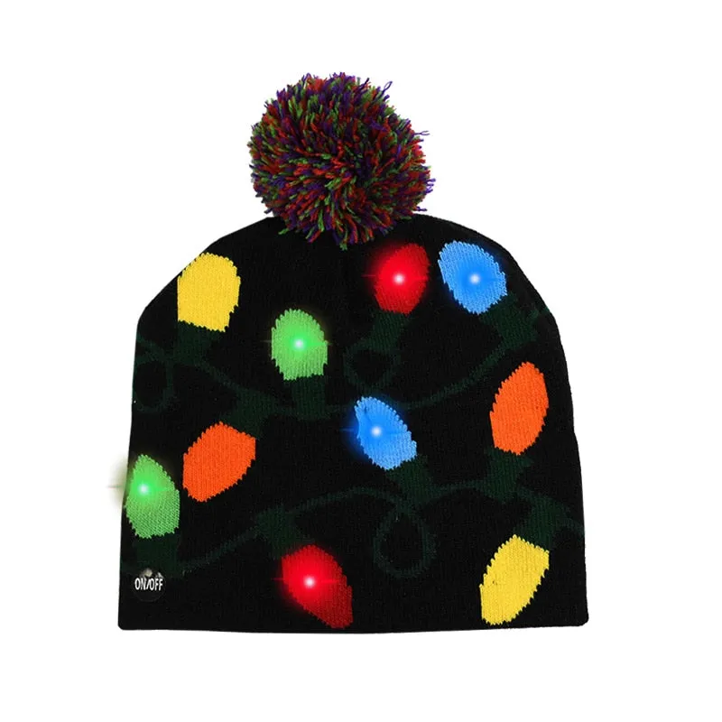 LED Christmas Hat Sweater Knitted Beanie Christmas Light Up Knitted Hat Christmas Gift for Kids Xmas  Decorations