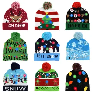 LED Christmas Hat Sweater Knitted Beanie Christmas Light Up Knitted Hat Christmas Gift for Kids Xmas  Decorations