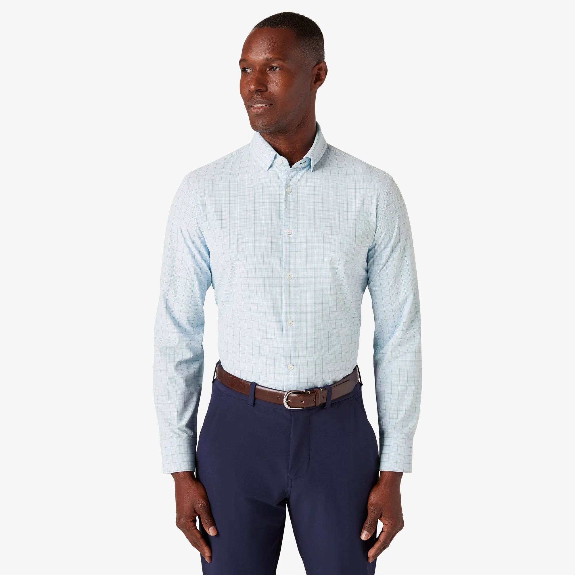 Leeward Dress Shirt- Sky Crayton Plaid