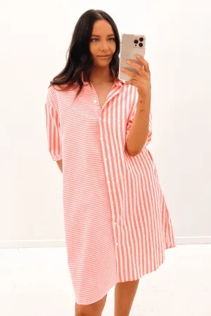 Lennox Shirt Dress Coral Stripe