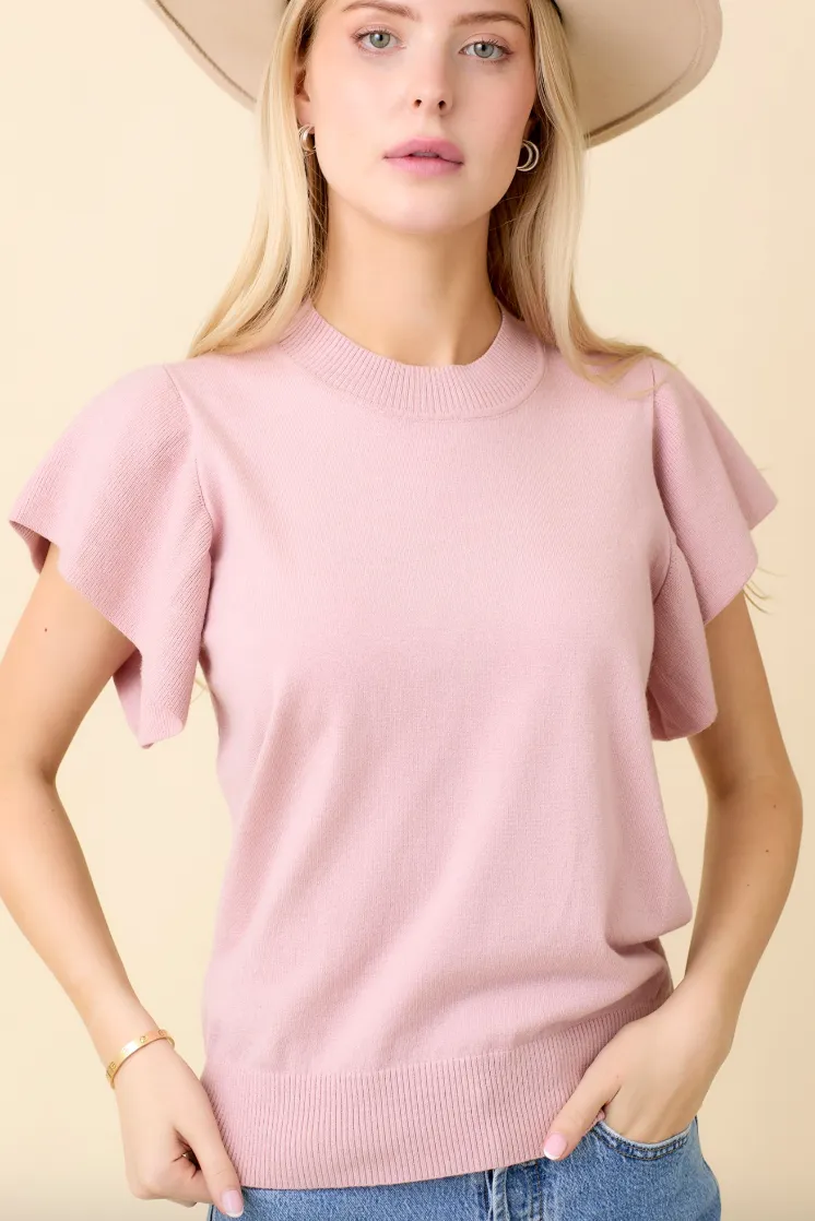 Lilli - Ruffle Sleeve Sweater (Pink)